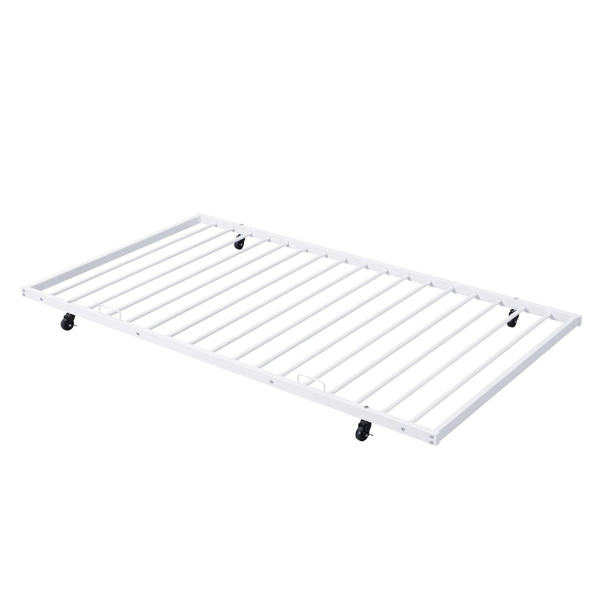 Twin Size Metal House Bed With Fence, With Trundle, White Twin White Metal