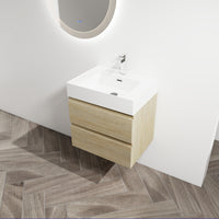 24" Wall Mounted Bathroom Vanity With Resin Sink, 2 Soft Close Drawers, Kd Package 2 Light Oak Bathroom Wall Mounted Modern Plywood