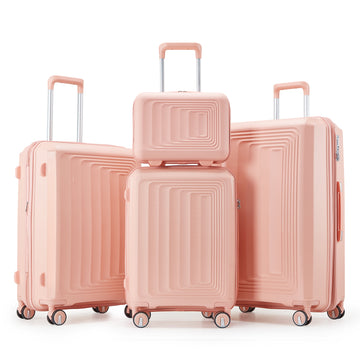 Luggage 4 Piece Sets 14 20 24 28 , Hard Shell Lightweight Tsa Lock Carry On Expandable Suitcase With Spinner Wheels Travel Set For Men Women Pink Polypropylene