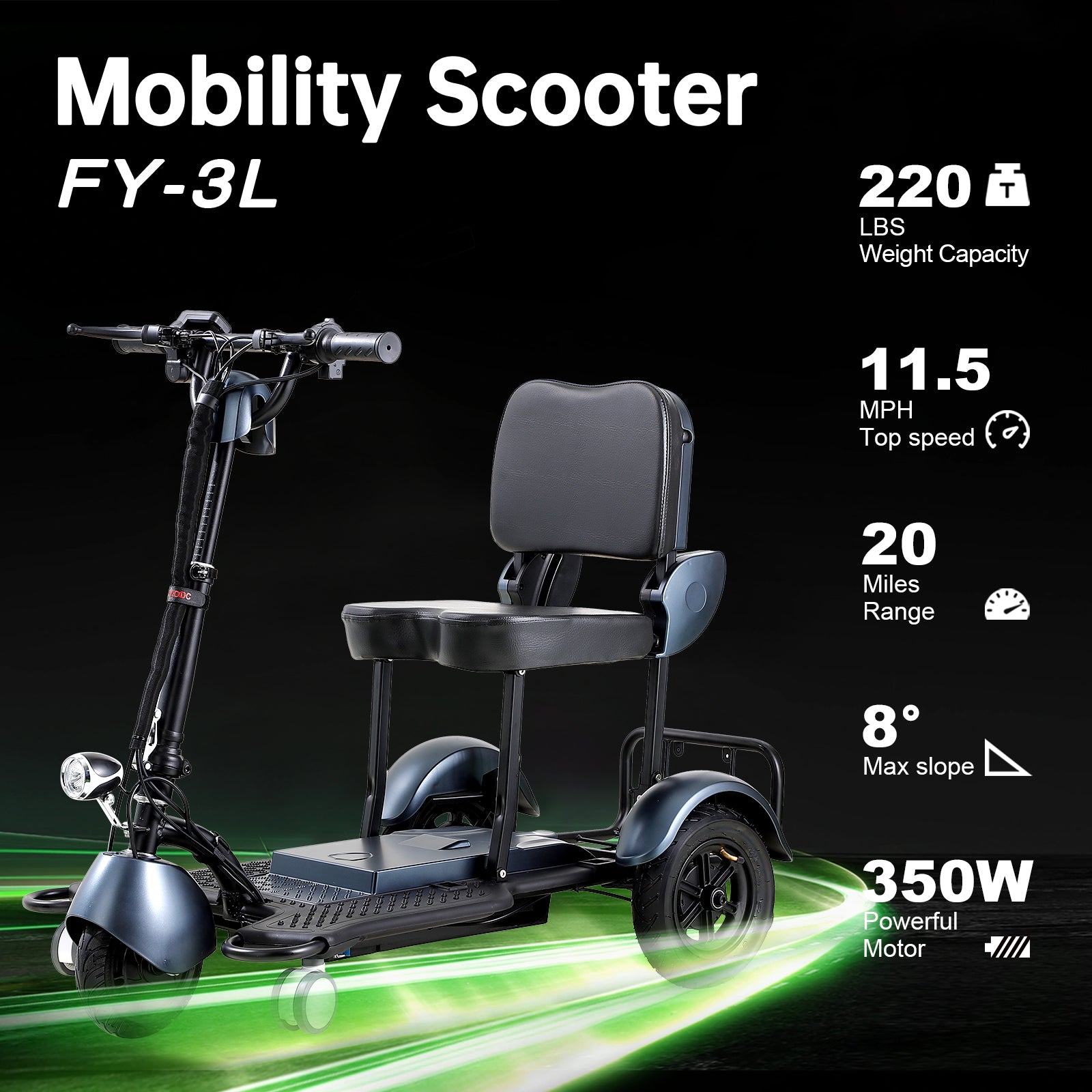 Foldable Electric Mobility Scooter Black Abs Pc