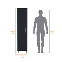 Lawen Tall Storage Cabinet, Single Door, 3 Broom Hangers Freestanding 3 4 Spaces Black Dining Room Contemporary Particle Board Melamine