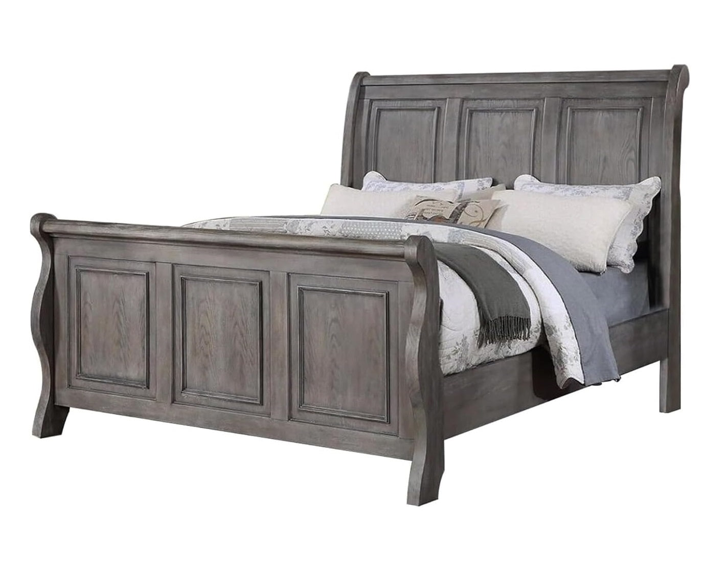 Grey Finish Sleigh Design Headboard Fb 1Pc Queen Size Panel Bed Beautiful Wooden Bedroom Furniture Antique Gray Oak Finish Box Spring Required Queen Antique Gray,Gray Wood Bedroom