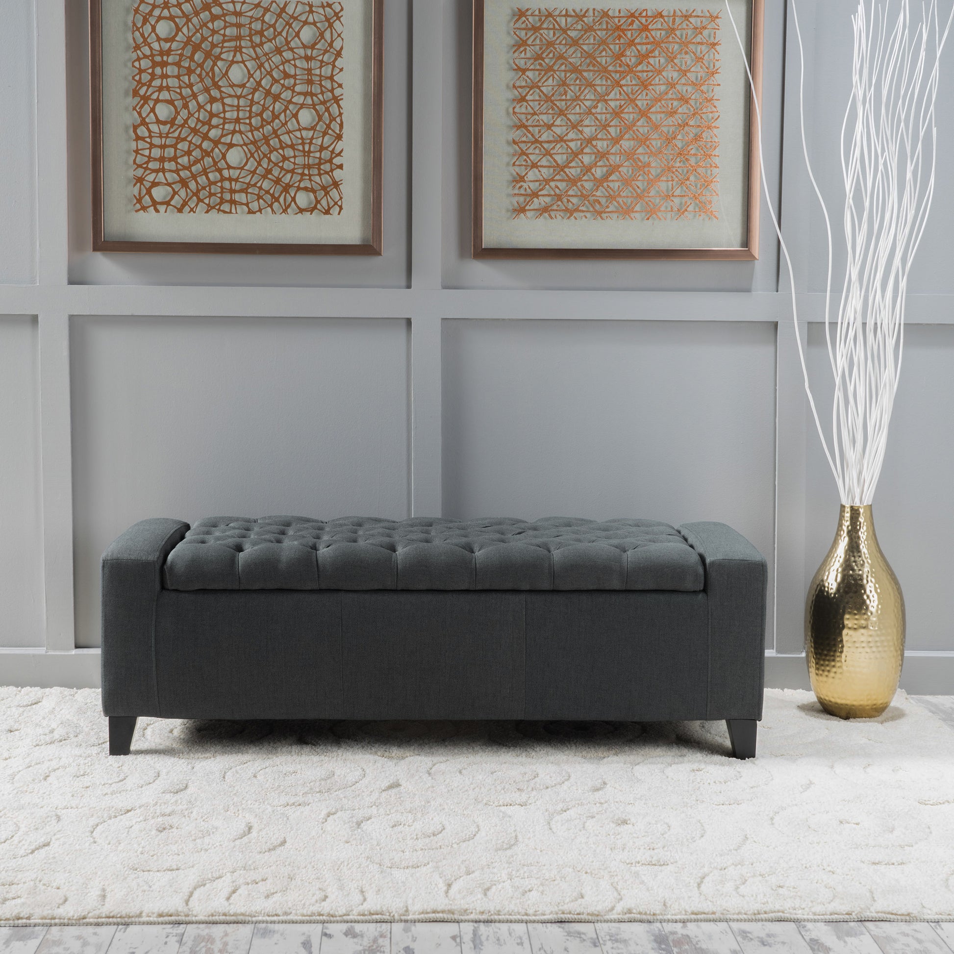 Storage Ottoman Dark Gray Fabric