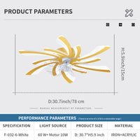 31Inches Ceiling Fan With Lights Remote Control Dimmable Led, 6 Gear Wind Speed Fan Light Gold Modern Acrylic