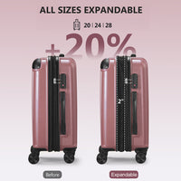 3 Piece Luggage Set With Tsa Lock& Double Spinner Wheels, Expandable For Large Storage Rose Gold Abs