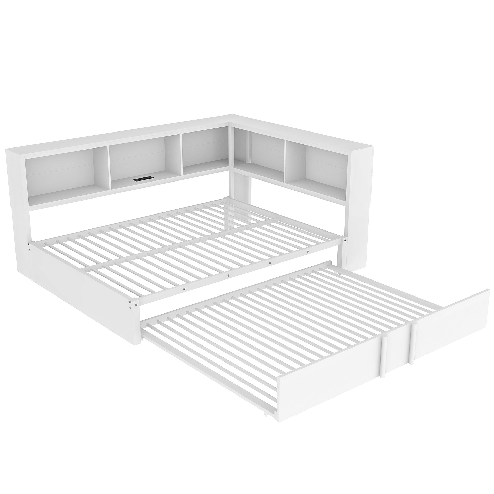 Metal Full Size Daybed With Trundle, Storage Cabinets And Usb Ports, White Full White Metal