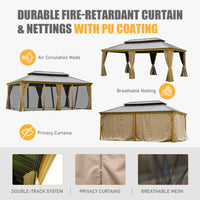 Outdoor Living 14X20Ft Hardtop Gazebo, Permanent Metal Gazebo With Galvanized Steel Double Roof And Aluminum Frame, Curtain And Netting, Large Pavilion Gazebo, Wood Looking Yellow Brown Aluminium