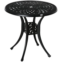 Outsunny 30" Round Patio Dining Table With Umbrella Hole, Antique Cast Aluminum Outdoor Bistro Table Only, Black Black Aluminium