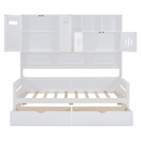 Twin Size Wooden Daybed With 2 Drawers, And All In One Cabinet And Shelf, White Twin White Wood