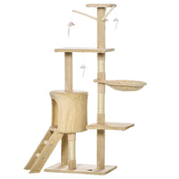 Pawhut 53" Plush Sturdy Interactive Cat Condo Tower Scratching Post Activity Tree House Beige Beige Mdf