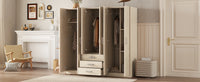 6 Doors Wooden Wardrobe Storage For Bedroom, With Big Drawers, Gray Brown Plywood