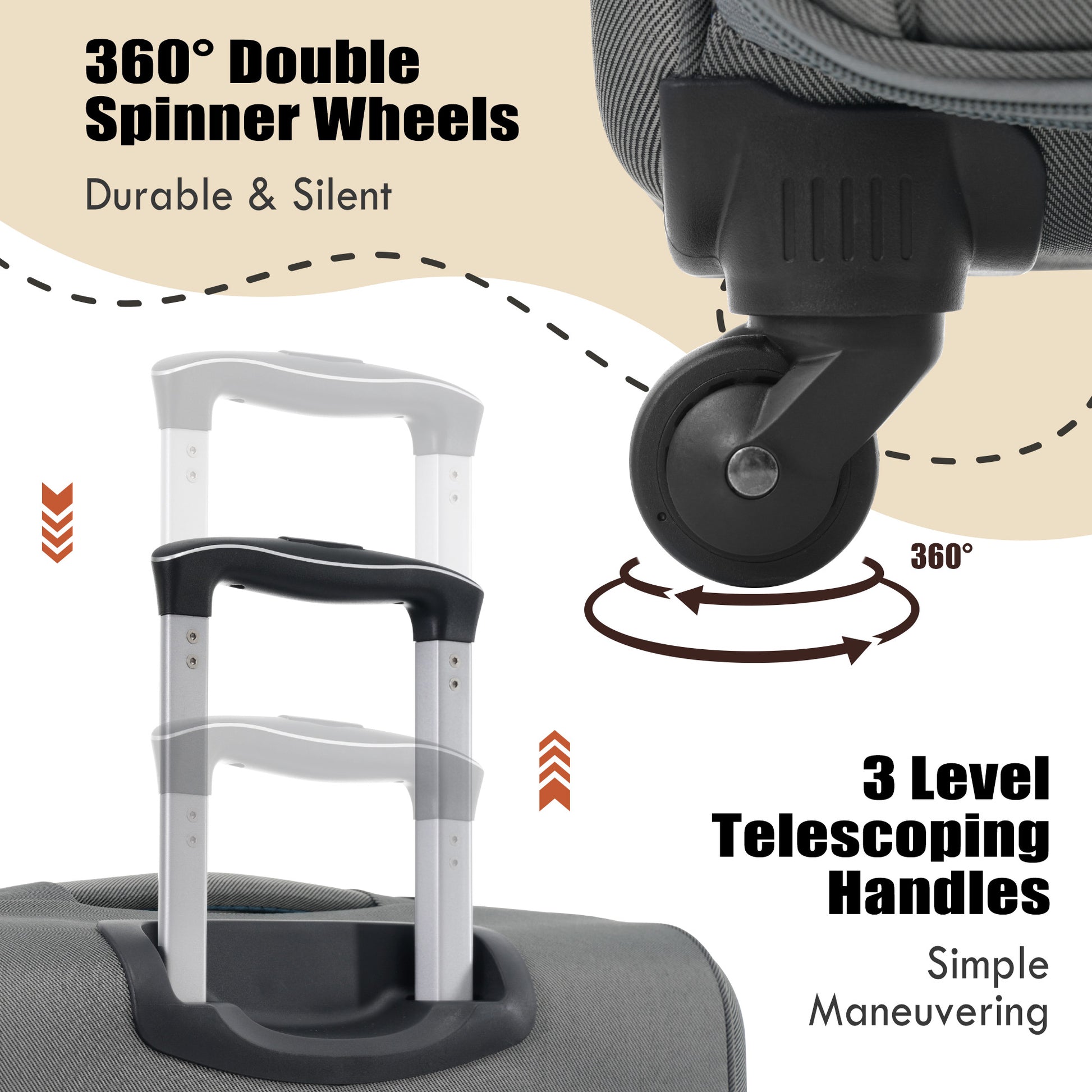 Softside Luggage Expandable 3 Piece Set Suitcase With Duffel Bag Upright Spinner Softshell Lightweight Luggage Travel Set Grey Polyester
