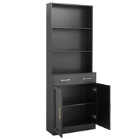 Bathroom Storage Cabinet, Cabinet With Two Doors And Drawers, Adjustable Shelf, Three Layer Open Shelf, Mdf Board, Black Black Mdf