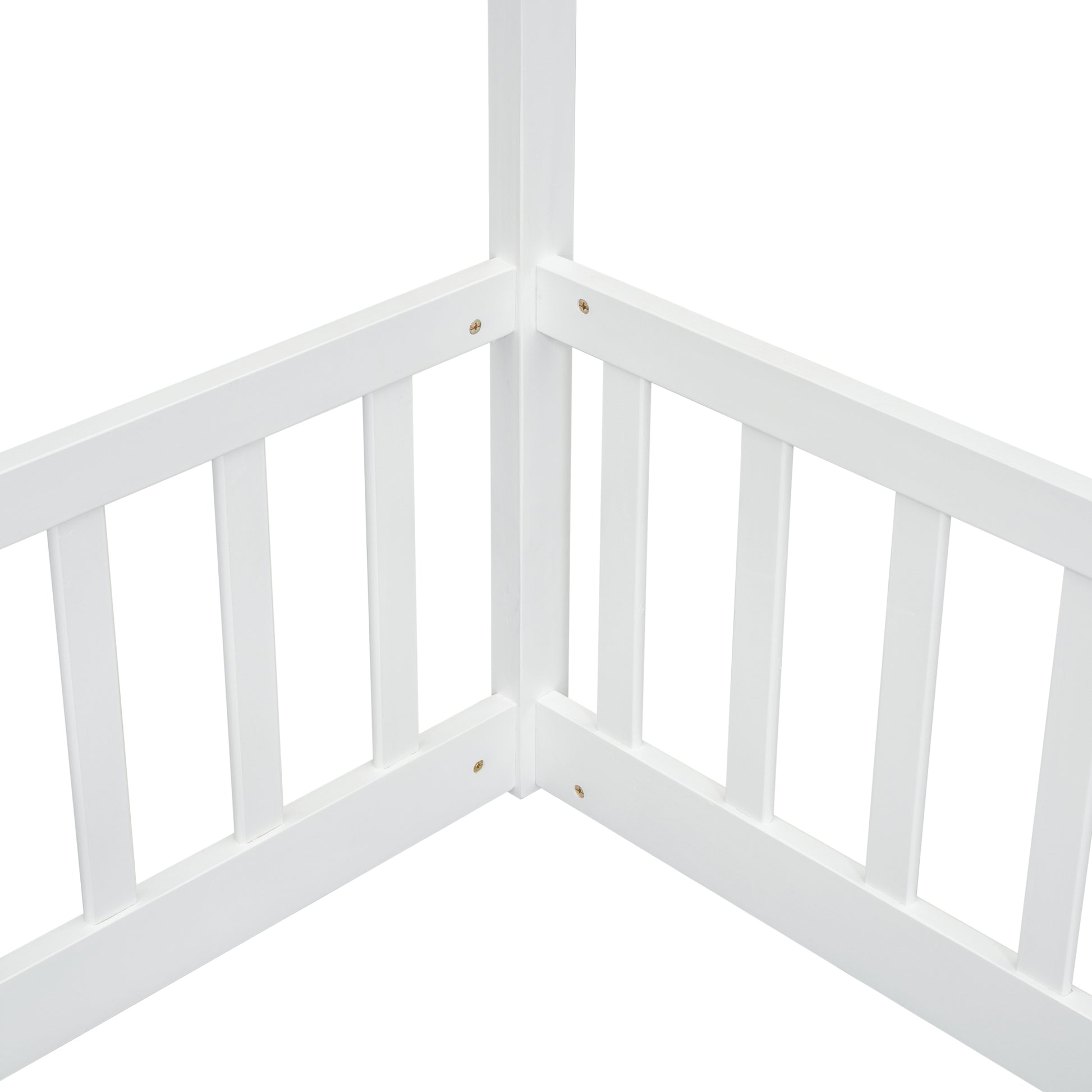 Double Twin House Style Floor Bed With Fence, Guardrails, Without Door, White Twin White American Design Pine