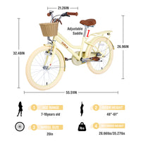 Multiple Colors,Girls Bike With Basket For 7 10 Years Old Kids,20 Inch Wheel ,No Training Wheels Included Cycling Yellow Garden & Outdoor Carbon Steel