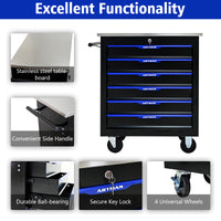 6 Drawers Multifunctional Tool Cart With Wheels Black Blue Black Blue Steel