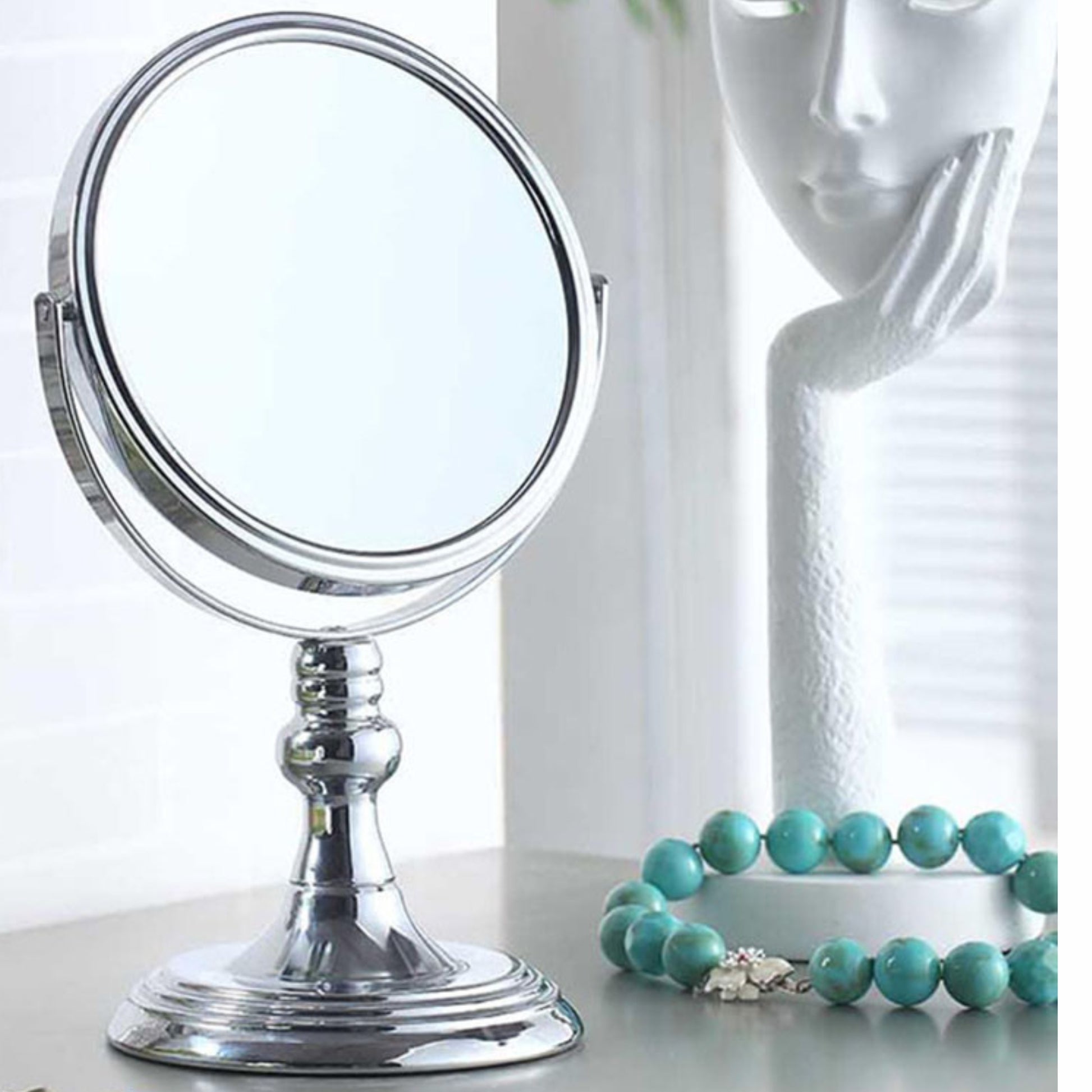 6.5" Diameter Chrome Make Up Mirror, X7 Magnification, Silver Finish Silver Metal
