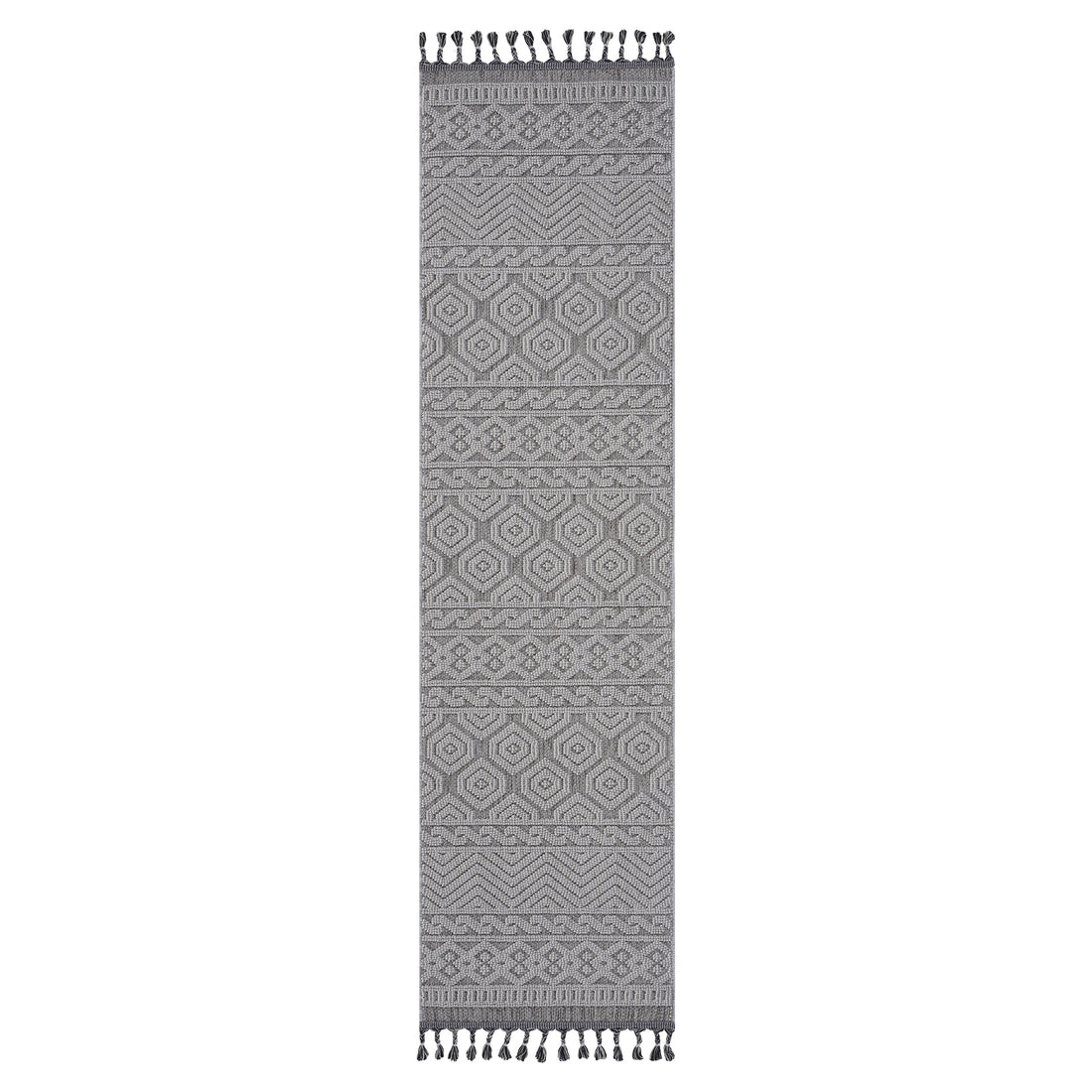 Naar Guros Collection 2X8 Grey White Geometric Indoor Outdoor Area Rug Grey White Polypropylene