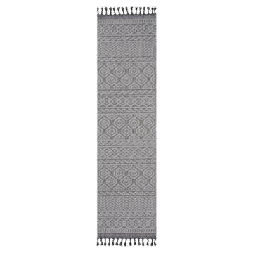 Naar Guros Collection 2X8 Grey White Geometric Indoor Outdoor Area Rug Grey White Polypropylene