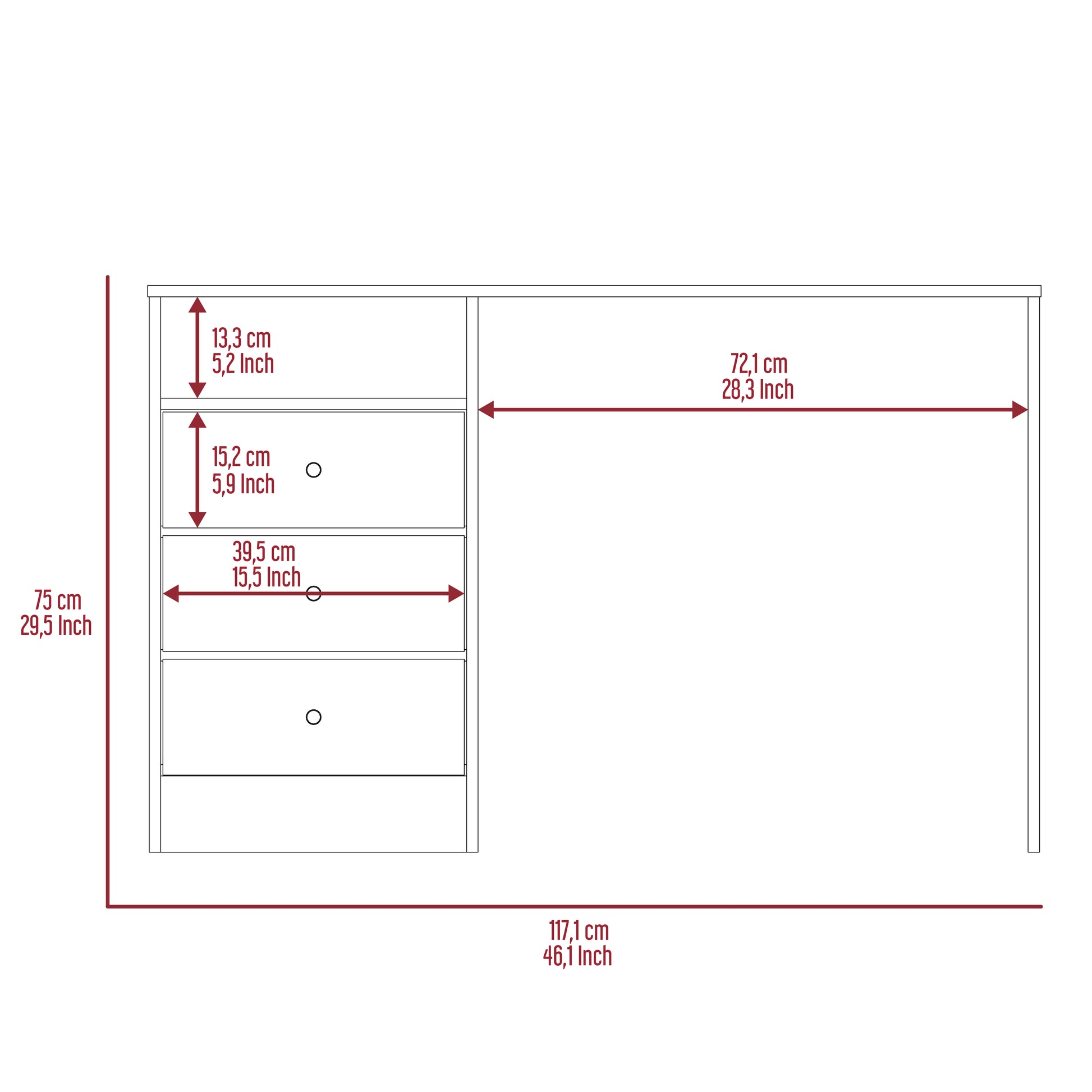 Computer Desk With 1 Open Storage Shelf, 3 Drawers, Light Gray Light Gray Solid Wood Mdf Engineered Wood