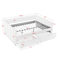 Queen Size Daybed With Two Drawers Trundle Upholstered Sofa Bed, With Vertical Stripes, Linen Fabric, Beige 86.5"X65"X30" Beige Linen