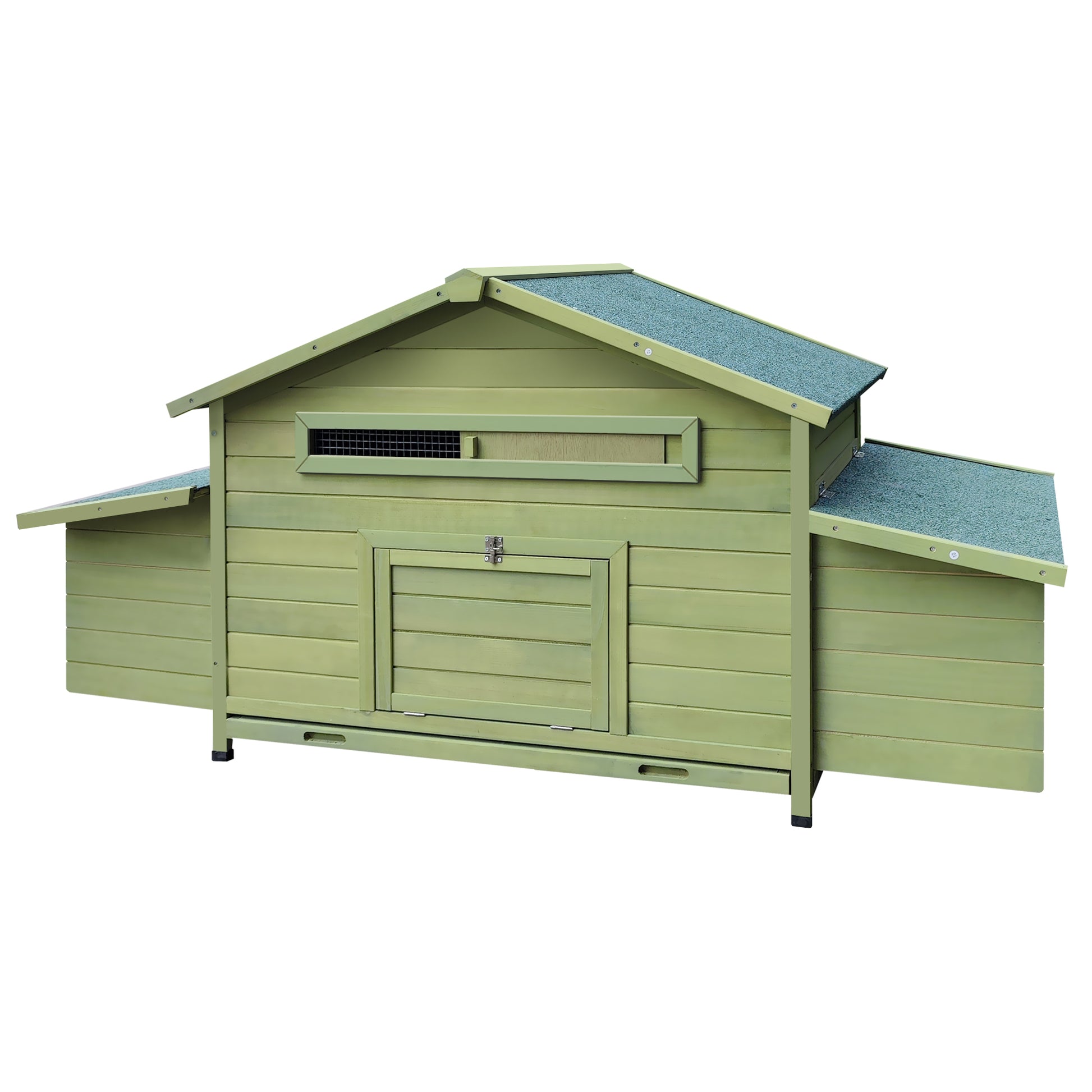 Wooden Chicken Coop Hen House Poultry Cage With 2 Sides Large Nesting Boxes,2 Free Range Doors Green Wood