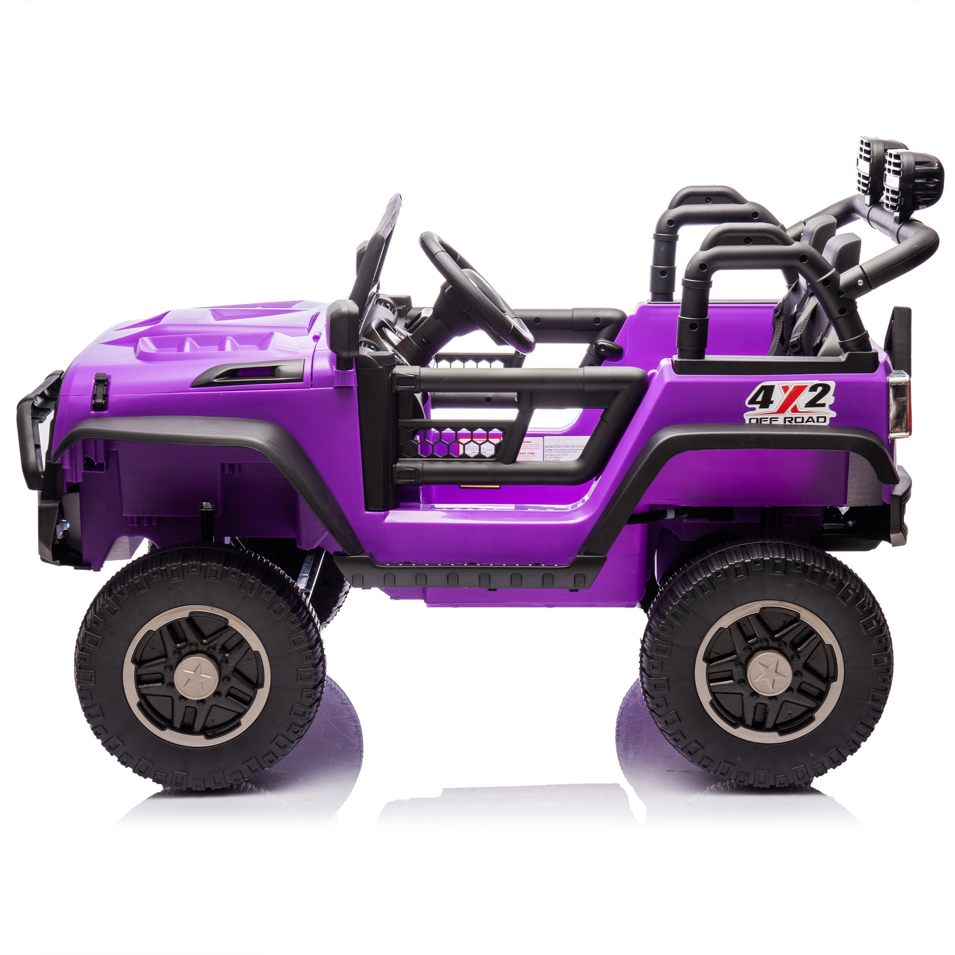 24V Two Seater Kids Ride On Truck Car W Parents Control,200W*2,Seat Width 20.28In,Four Wheel Suspension,Led Lights,Music,Mp3,Bluetooth,Two Independent Seat Belts,Suitable For Off Road For Kids Aged 3 Purple 100 149 Lbs Polypropylene