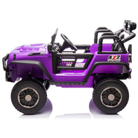 24V Two Seater Kids Ride On Truck Car W Parents Control,200W*2,Seat Width 20.28In,Four Wheel Suspension,Led Lights,Music,Mp3,Bluetooth,Two Independent Seat Belts,Suitable For Off Road For Kids Aged 3 Purple 100 149 Lbs Polypropylene