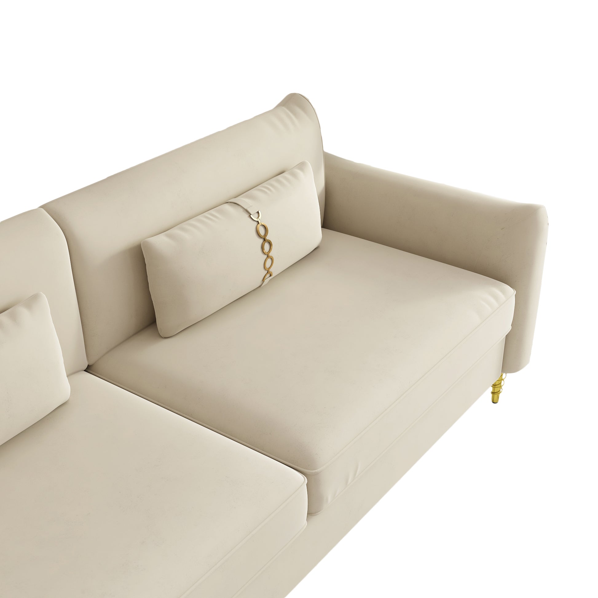 Fx P19 Be Sofa Beige Modern Velvet Couch With Gold Legs 85.83Inch With Pillows Beige Velvet 2 Seat