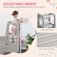 Qaba Toddler Tower With Adjustable Height, Toddler Kitchen Stool Helper With Anti Slip Mat, Step Stool For Kitchen, Bathroom, Gray Gray Plastic