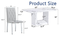 Table And Chair Set.63"X35.4" White Marble Patterned Mdf Dining Table Set With 6 Armless Light Gray Pu Chairs.Showcasing A Modern And Stylish Look. Light Gray,White Seats 6 Mdf Metal