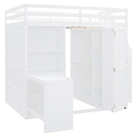 Full Size Bunk Bed With Wardrobe,Desk And Shelves,White White Mdf Lvl