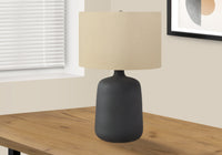 Lighting, 24"H, Table Lamp, Black Ceramic, Beige Shade, Contemporary Black Ceramic