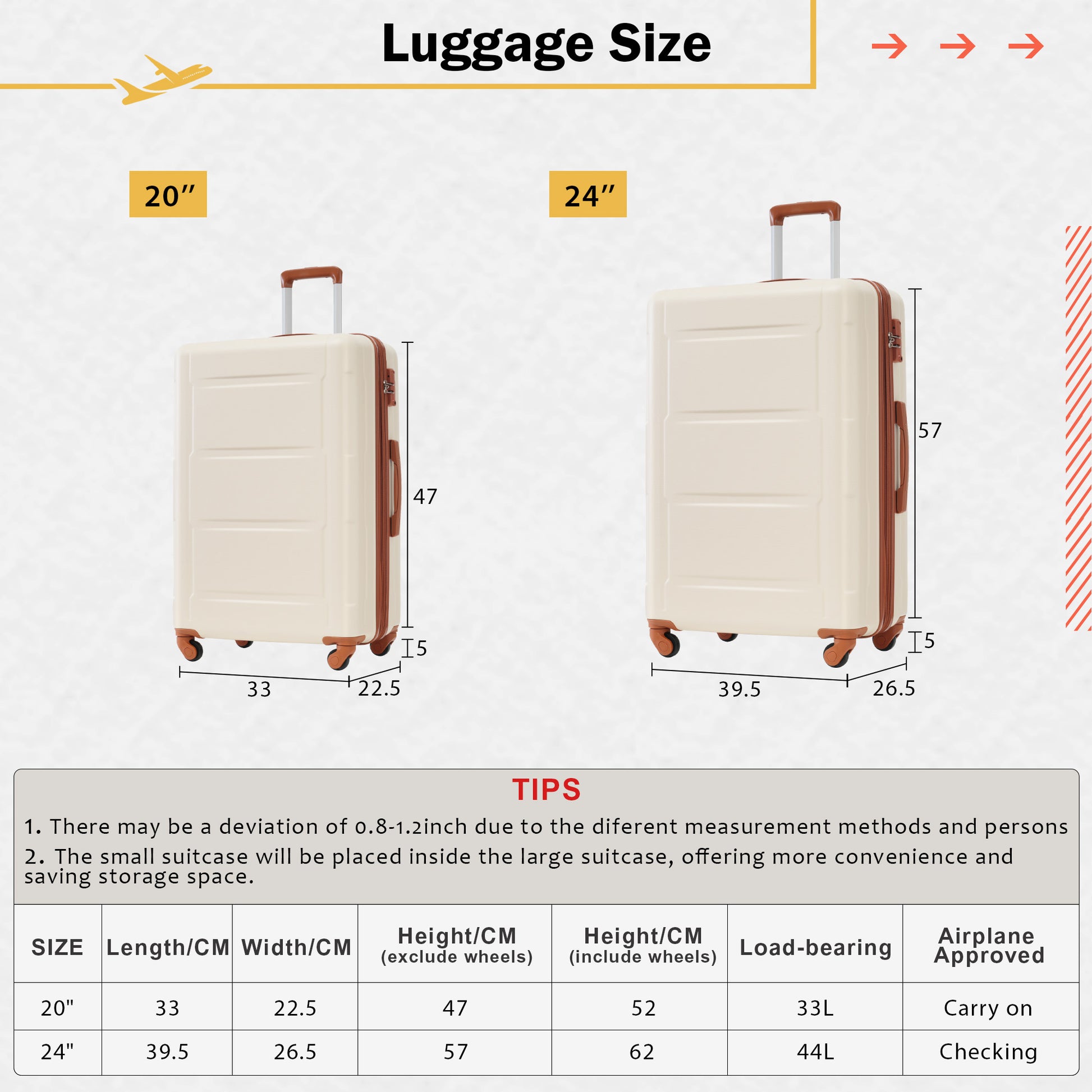 2 Piece Luggage Set With Bags Expanable Spinner Wheels Abs Lightweight Suitcase With Tsa Lock 20Inch 24Inch Khaki Brown Abs