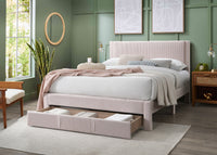 Contemporary 1Pc Queen Size Bed W Storage Drawer Light Pink Corduroy Texture Design Platform Bedframe Box Spring Not Required Queen Light Pink Wood Bedroom Contemporary,Modern Bed Frame Corduroy