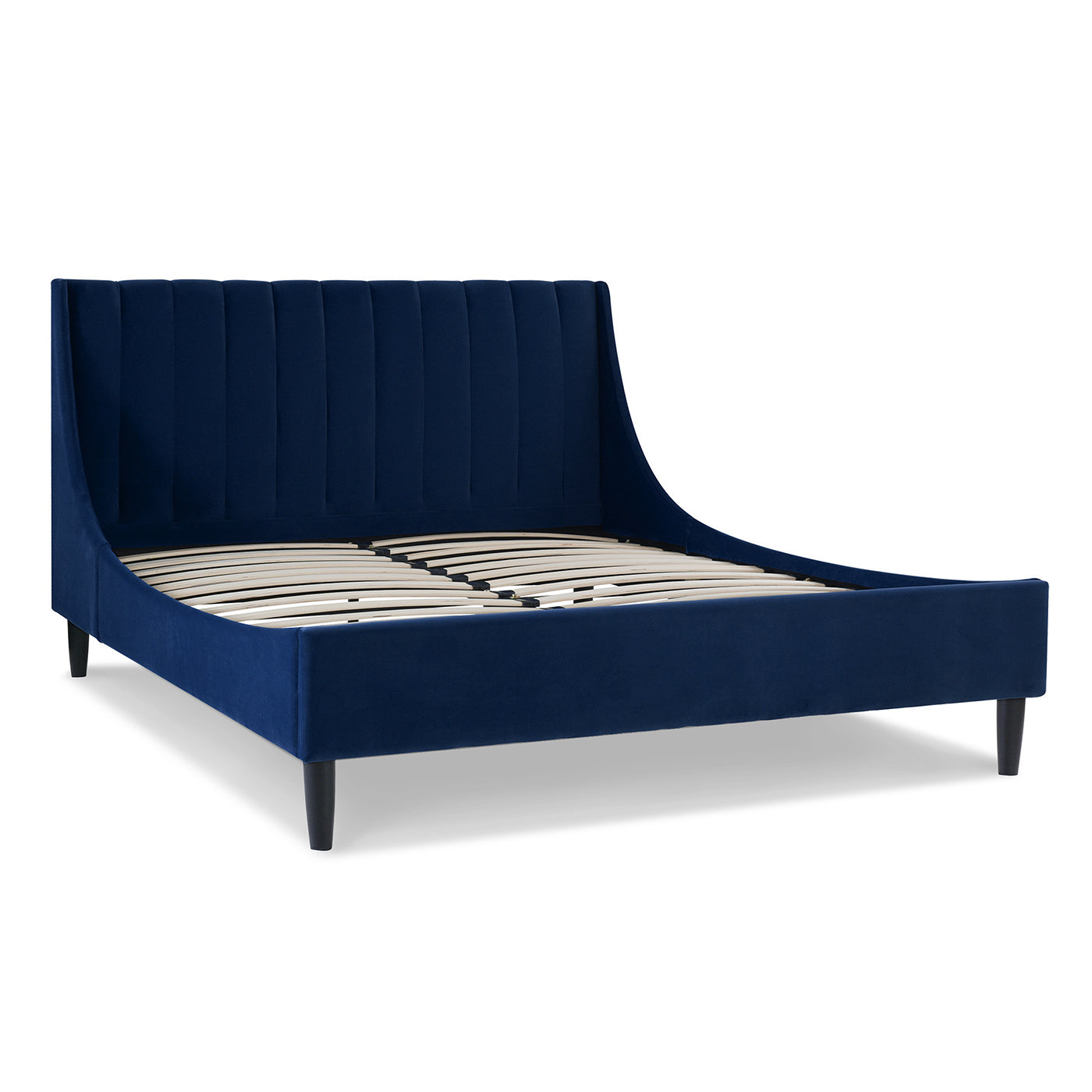 Aspen Vertical Tufted Headboard Platform Bed Set, Queen, Navy Blue Velvet Box Spring Not Required Queen Navy Blue Wood Foam Velvet Velvet