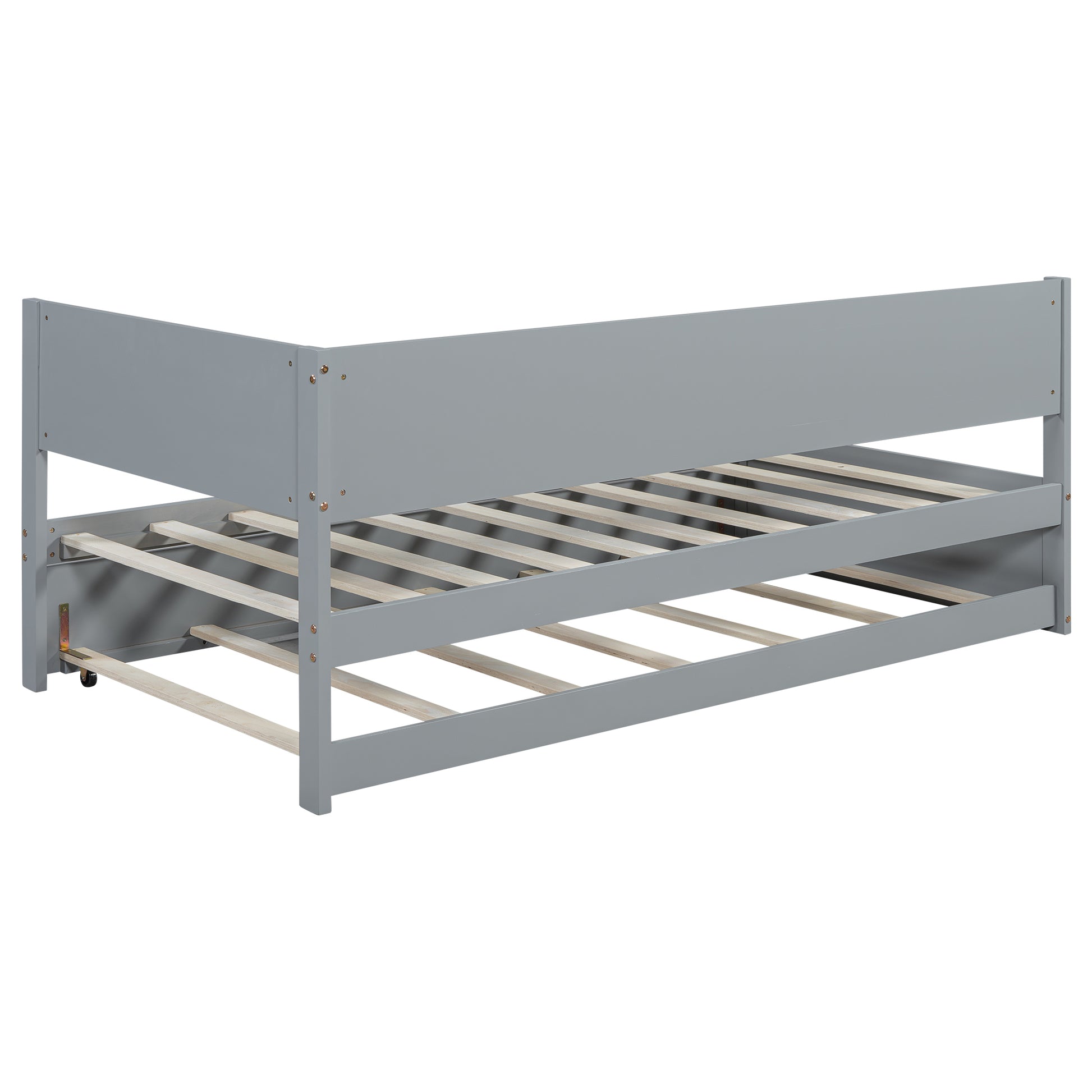 Twin Size Wood Daybed With Trundle And Guardrail, Gray Box Spring Not Required Gray Wood Solid Wood Mdf