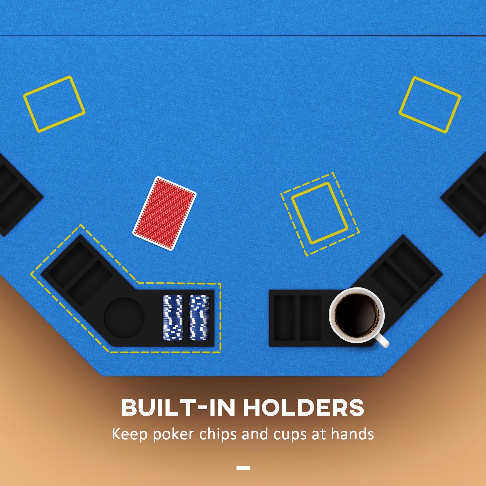 Soozier Poker Table Foldable 47" Octagon Casino Table Blackjack Texas Holdem Poker Table For 8 Players With Chips Tray And Cup Holders, Blue Blue Mdf Steel