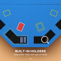 Soozier Poker Table Foldable 47" Octagon Casino Table Blackjack Texas Holdem Poker Table For 8 Players With Chips Tray And Cup Holders, Blue Blue Mdf Steel