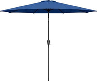 Outdoor Market Table Patio Umbrella With Button Tilt, Crank And 8 Sturdy Ribs For Garden, Deck, Lawn, Backyard & Pool Blue Stainless Steel