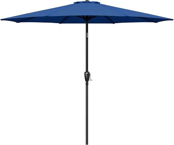 Outdoor Market Table Patio Umbrella With Button Tilt, Crank And 8 Sturdy Ribs For Garden, Deck, Lawn, Backyard & Pool Blue Stainless Steel