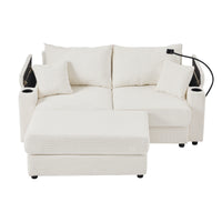 72.8" Modern Style Loveseat Sofa Sectional Sofa Couch With Storage Space, A Movable Ottoman, Two Usb Ports, Two Cup Holders, A Phone Holder For Living Room, Beige Beige Foam Corduroy 3 Seat