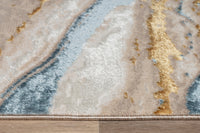 "Adina" Luxury Area Rug In Beige, Gold And Blue Abstract Design Multicolor Polyester