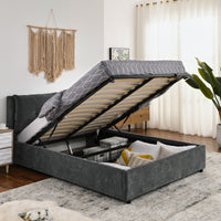 Queen Size Storage Upholstered Hydraulic Platform Bed With Integrated Headboard, Chenille Fabric, Gray Box Spring Not Required Queen Gray Composite Bedroom Luxury,Modern Bed Frame Chenille Chenille