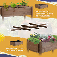 Outsunny Raised Garden Bed With 8 Grow Grids, Wooden Outdoor Plant Box Stand With Folding Side Table And Wheels, 49" X 21" X 34", For Vegetables, Flowers, Herbs, Brown Brown Wood