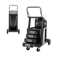 2 Tier 4 Drawers Welding Cart, Welder Cart With 265Lbs Static Weight Capacity, 360 Swivel Wheels, Tank Storage Safety Chains, Heavy Duty Rolling For Mig Welder And Plasma Cutter Black Metal