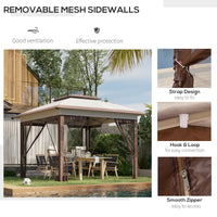 Outsunny 12' X 12' Pop Up Canopy Tent With Netting And Carry Bag, Instant Sun Shelter With 137 Sq.Ft Shade, Tents For Parties, Height Adjustable, For Outdoor, Garden, Patio, Beige And Brown Multicolor Steel