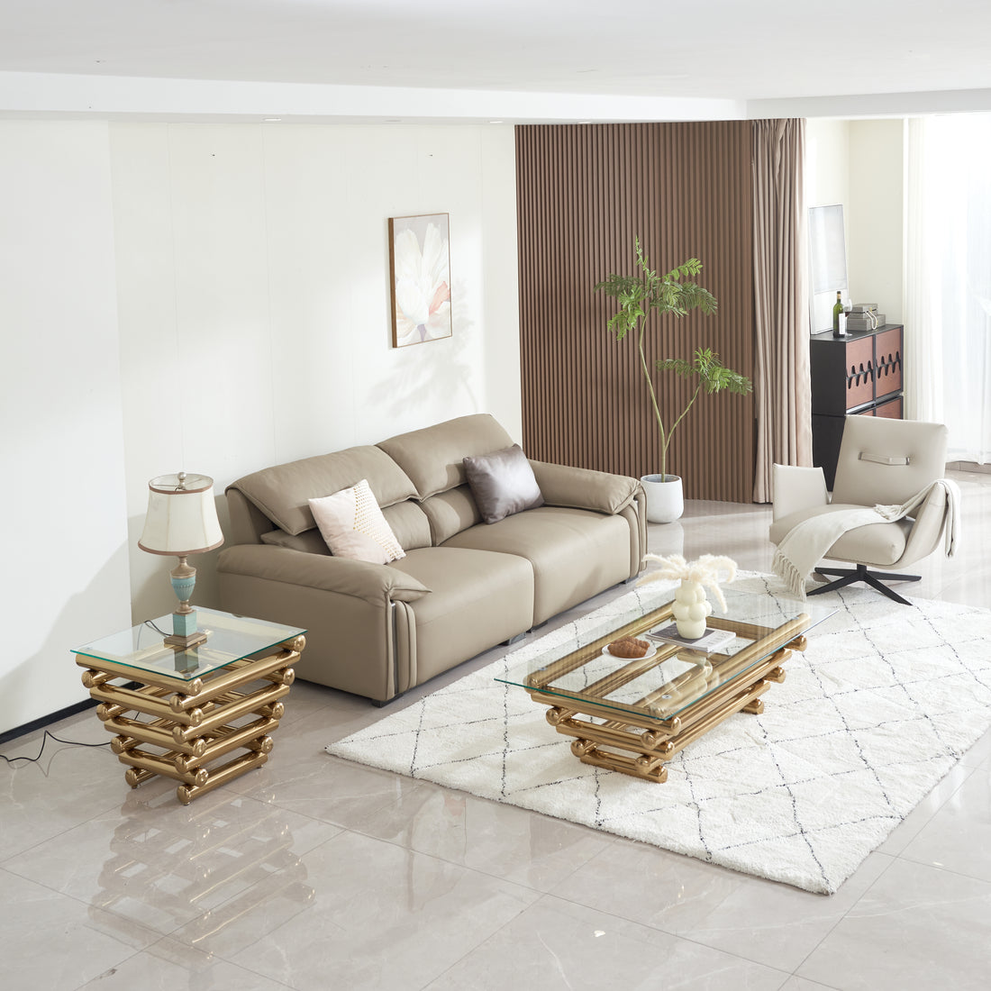 Modern Stainless Steel Coffee Table Set Set Of 2 , Clear Tempered Glass Table Top, Coffee Table & End Side Table 2 Pieces Sets For Living Room, Gold Clear,Gold Modern Open Storage Stainless