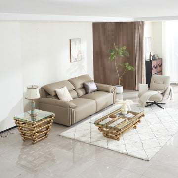 Modern Stainless Steel Coffee Table Set Set Of 2 , Clear Tempered Glass Table Top, Coffee Table & End Side Table 2 Pieces Sets For Living Room, Gold Clear,Gold Modern Open Storage Stainless