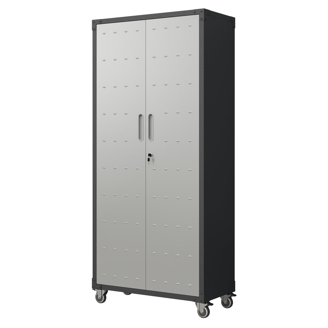 71" Metal Garage Storage Cabinet With Wheels Heavy Duty Tool Storage Cabinet For Home, Office, School, And Garage Organization, Black Gray Black Gray Steel
